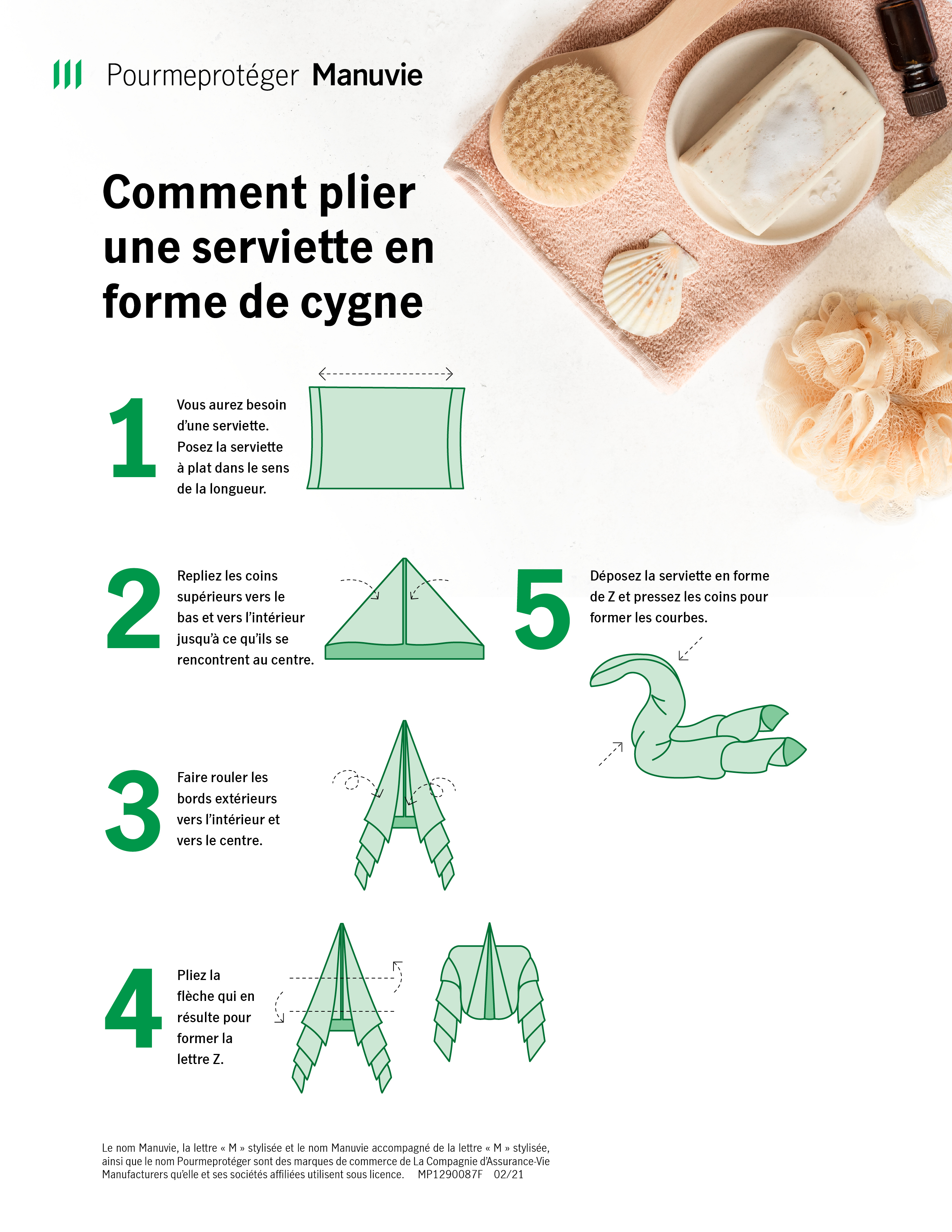 Instructions pour la réalisation de serviettes en forme de cygnes